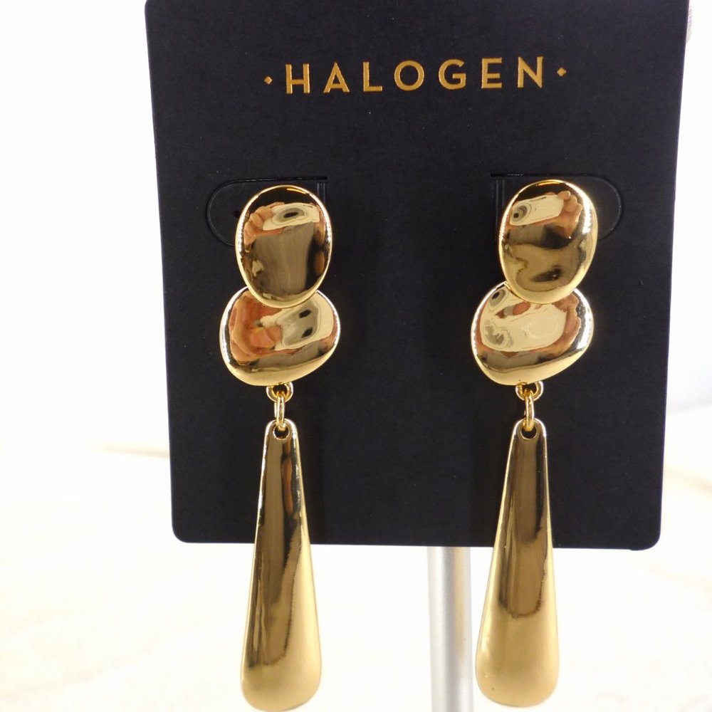 Drop Earrings Halogen Nordrstrom Gold Plate Batons 2 3/4" NWT NOC Perfect M567 - Picture 2 of 5